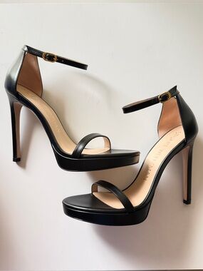 Stuart Weitzman black nudist disco sandal heels